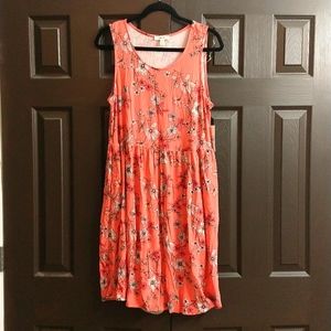 Coral floral print casual sun dress y